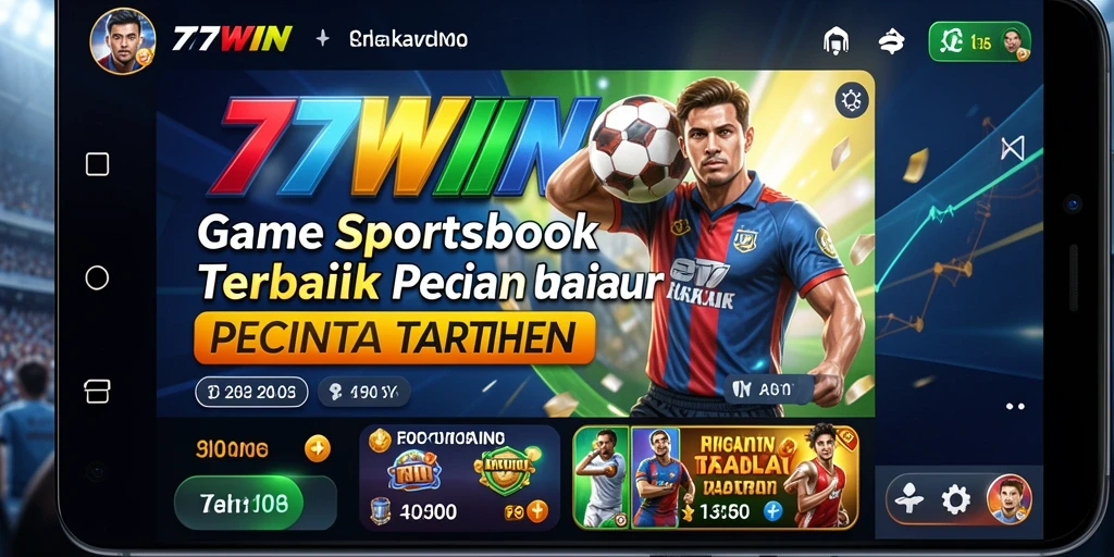 Screenshot utama 77WIN menampilkan antarmuka aplikasi Sportsbook yang menarik.