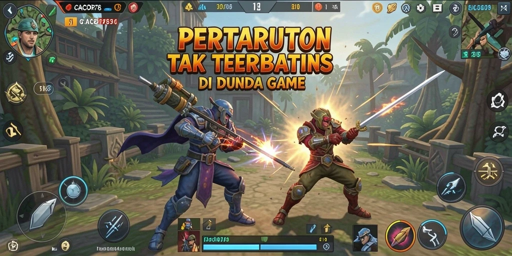 Tangkapan layar utama <strong>CACOR78</strong> menampilkan pertarungan antara dua karakter di arena yang menegangkan.