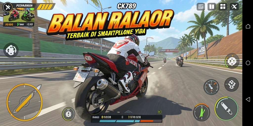 Tampilan gameplay CK789 yang mendebarkan di balapan motor.