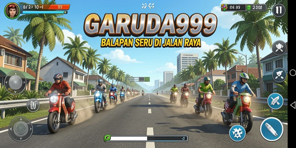 Tampilan gameplay menegangkan dalam balapan GARUDA999.