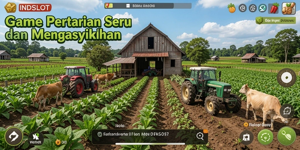 Tampilan gameplay <strong>INDSLOT</strong> yang menampilkan aktivitas pertanian yang seru.