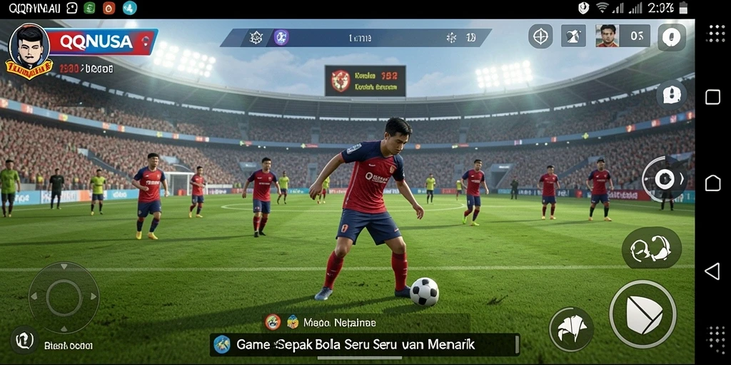 Tampilan gameplay seru dari QQNUSA yang menggambarkan pertandingan sepak bola.