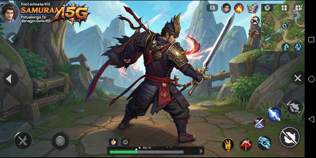 Tampilan utama gameplay <strong>SAMURAI555</strong> yang menggambarkan pertempuran seru samurai.